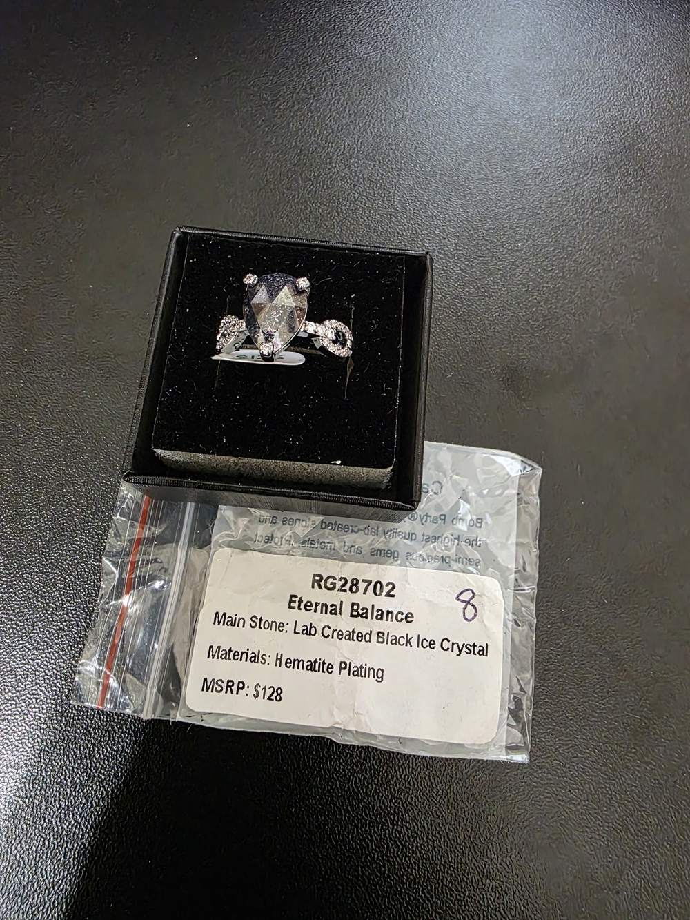 Eternal Balance Hematie Black Ice Crystal Ring - Size 8